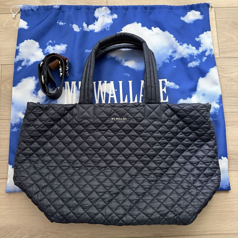 MZ Wallace Navy Metro Tote Deluxe with Strap - Large, Travel Tote - NWOT